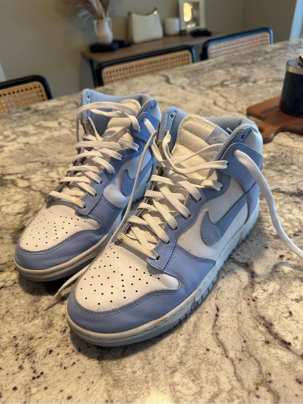 Nike High-Top Sneakers in White and Light Blue